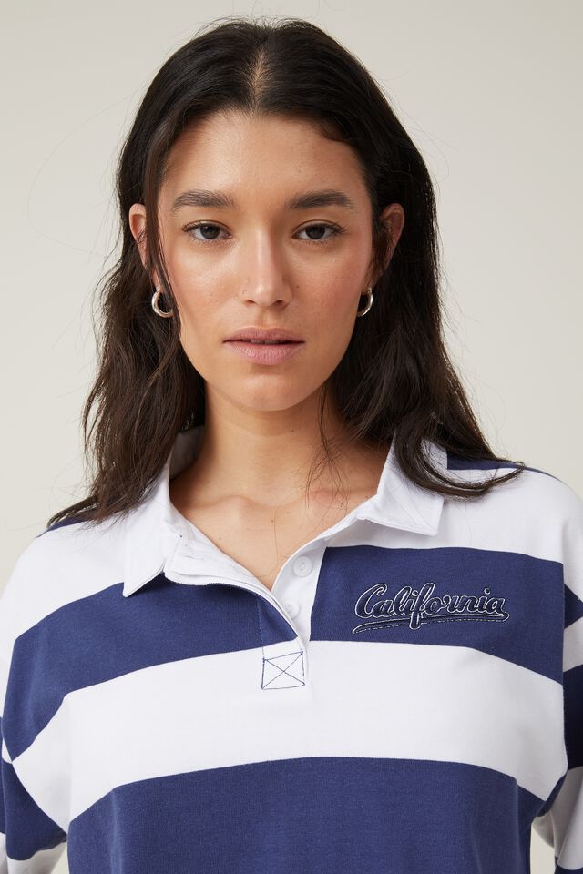 Long Sleeve Crop Graphic Rugby Tee, CALIFORNIA STRIPE/VINTAGE NAVY/WHITE