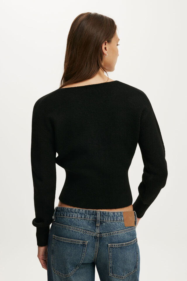 Softest Luxe Mock Wrap Knit, BLACK