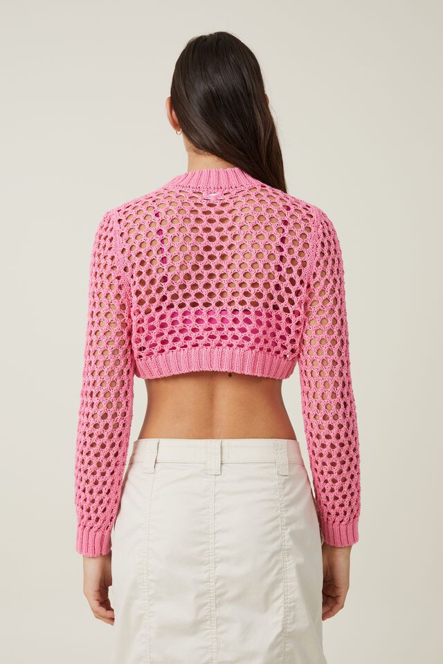 Open Knit Crop Pullover, SWEET PINK
