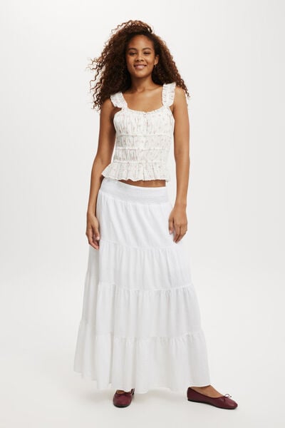 Saia - Haven Shirred Waist Maxi Skirt, WHITE