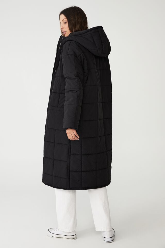 Checkerboard Padded Jacket, BLACK