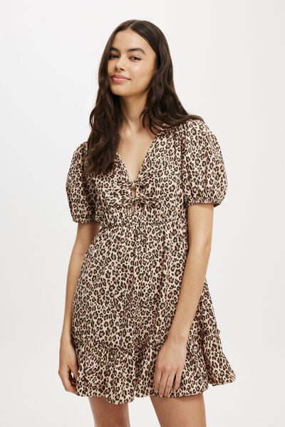 Pippa Puff Sleeve Mini Dress, LEOPARD