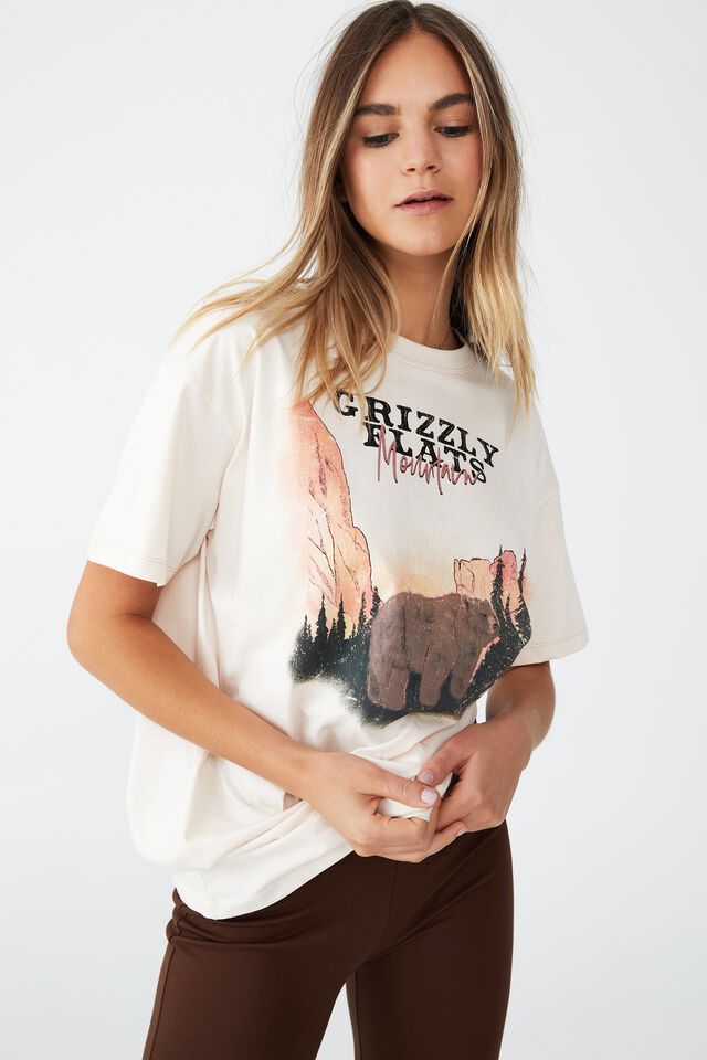 Boyfriend Fit Graphic Tee, GRIZZLY FLATS/WHITE SAND