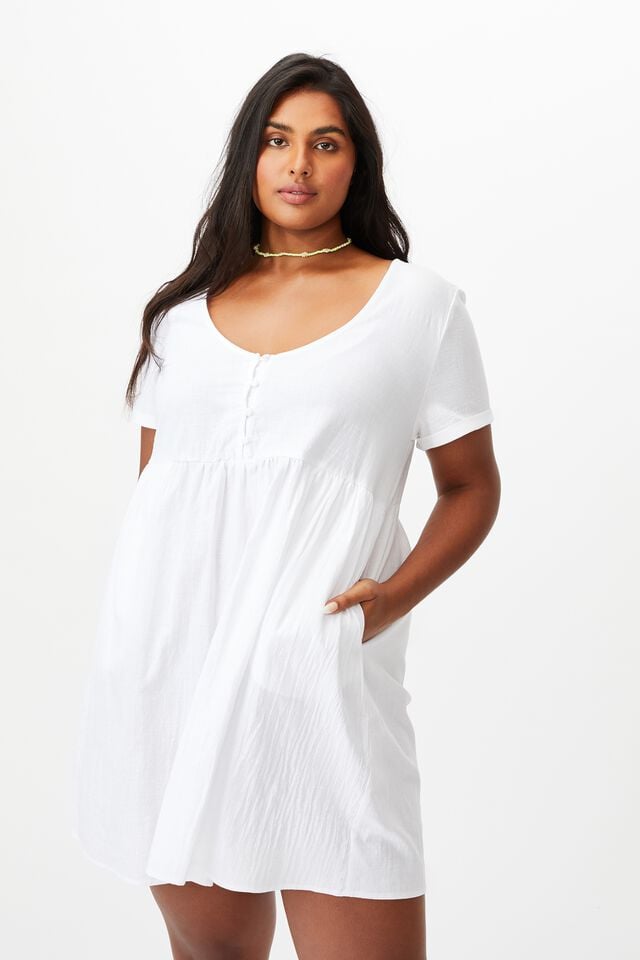 Curve Mini Button Up Beach Dress, WHITE