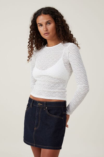 Luna Textured Crew Neck Long Sleeve Top, IVORY