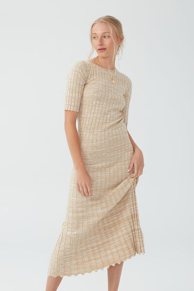 Twist Knit Short Sleeve Midi Dress, CLOUD TWIST