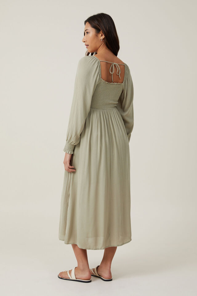Aisha Shirred Maxi Dress, DESERT SAGE