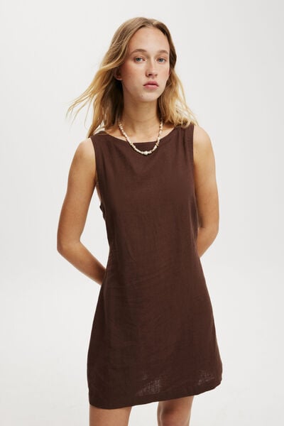 Haven High Neck Mini Dress, CHOCOLATE