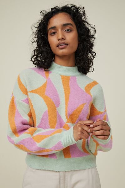 Fluffy Optical Sweater, SHONA SOFT GEO SEASPRAY