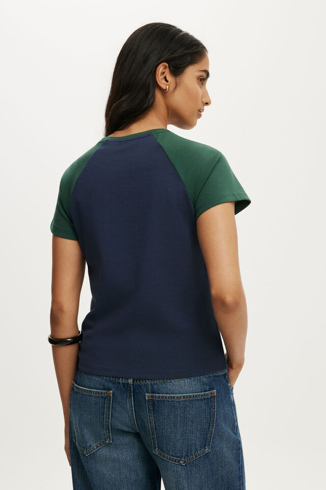 90S Baby Tee, SHADOW NAVY/TREETOP GREEN RAGLAN