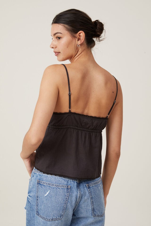 Cotton Lace Cami, WASHED BLACK