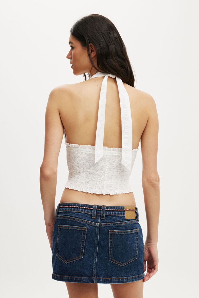 Alina Shirred Halter Top, WHITE TEXTURE
