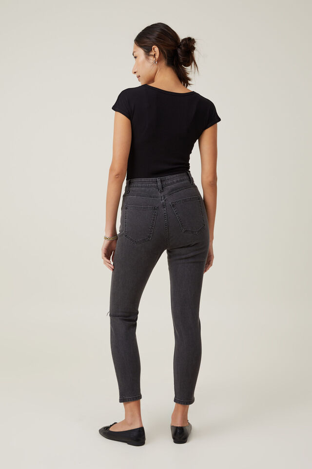 High Rise Cropped Skinny Jean, WASHED BLACK RIP