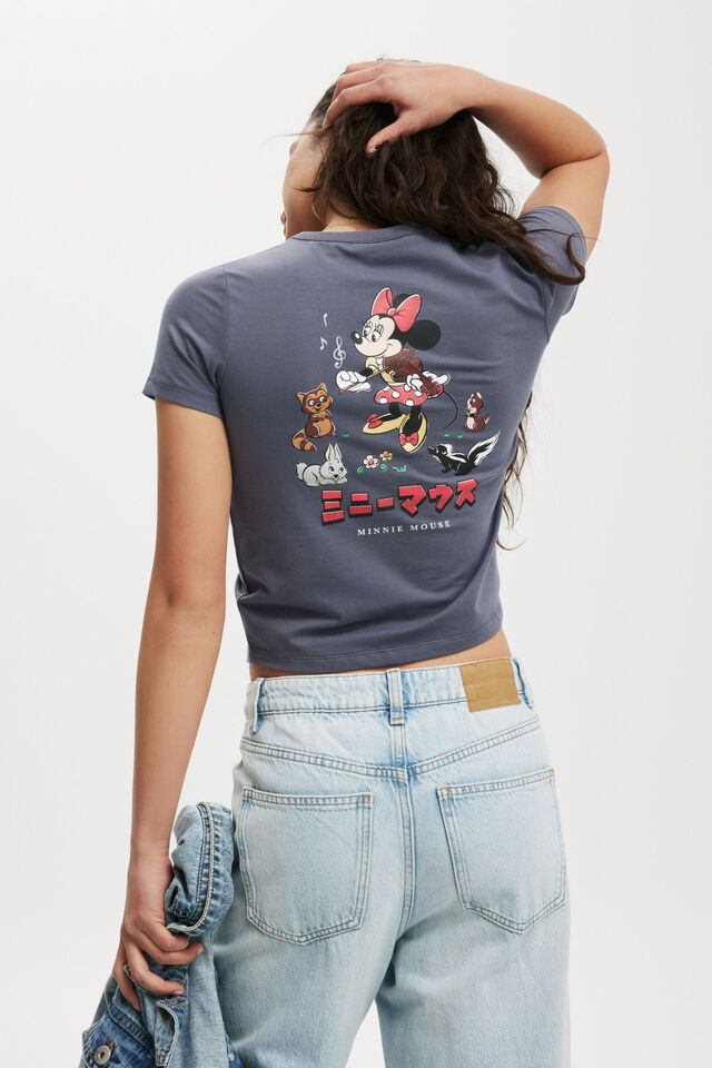 Fitted Lcn Graphic Longline Tee, LCN DIS MINNIE/ SLATE BLUE