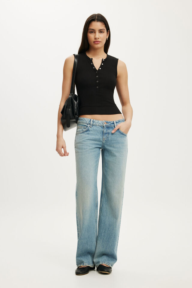 Blake Rib Henley Tank, BLACK