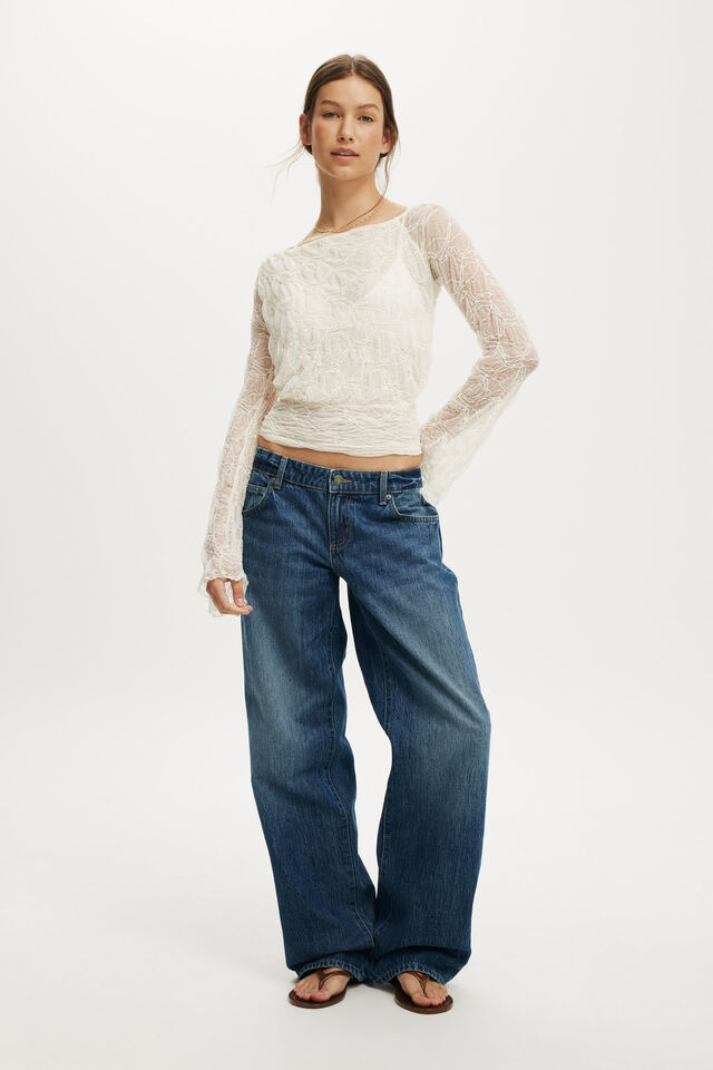 Sofia Lace Long Sleeve Top, SAND WHITE LACE