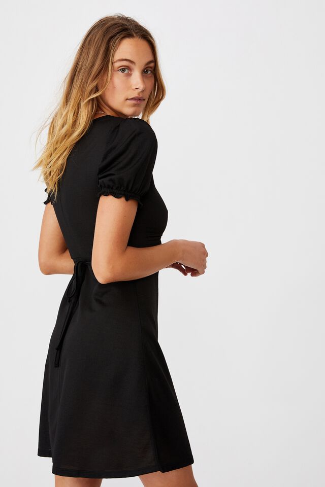 Brianna Ruched Front Mini Dress, BLACK