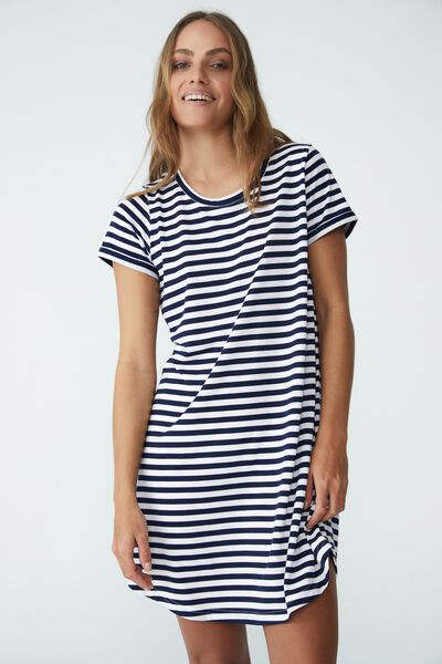 Tina Tshirt Dress 2, NAVY/WHITE STRIPE