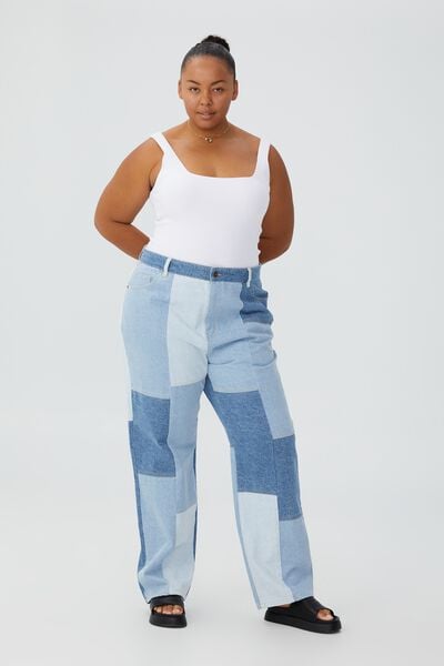 Curve Fashion Straight Leg Jean, BLUE PATCH