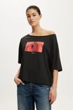 Jennie Music Off The Shoulder Boxy Graphic Tee, LCN COR JENNIE SWORD / WASHED BLACK - example image 1