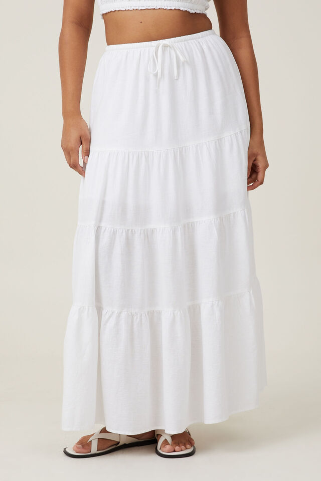 Haven Tiered Maxi Skirt, WHITE