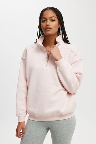 Classic Fleece Oversized Half Zip Sweatshirt, SOFT PINK