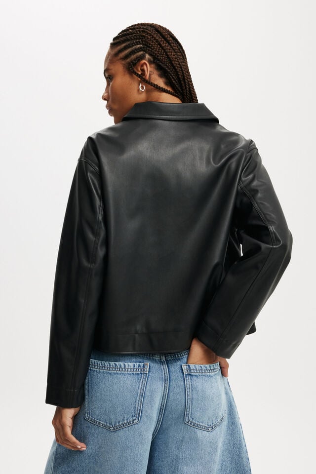 Ivy Faux Leather Jacket, BLACK