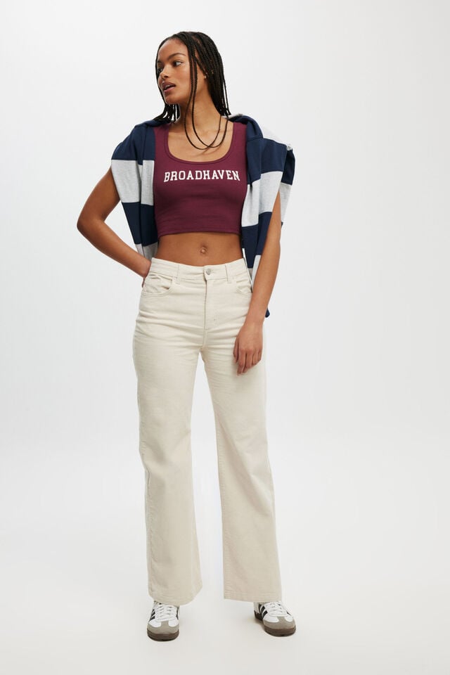 Scoop Neck Rib Graphic Tee, BROADHAVEN/ CHERRY VARNISH