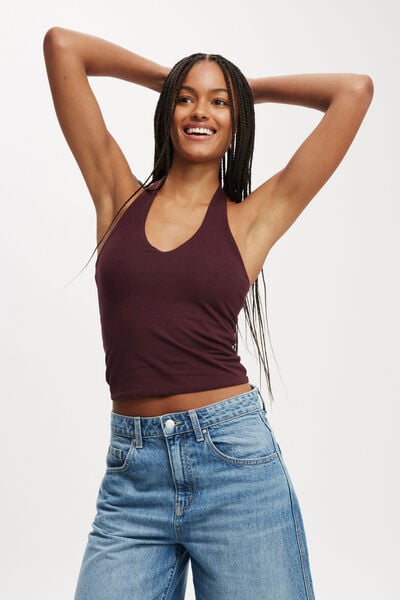 All Day V Neck Halter, CHOC CHERRY