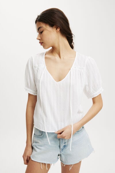 Tully Textured Cotton Blouse, WHITE