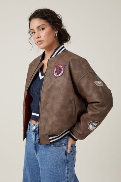 Tatum Faux Leather Bomber Jacket, AVIATOR/ WASHED BROWN