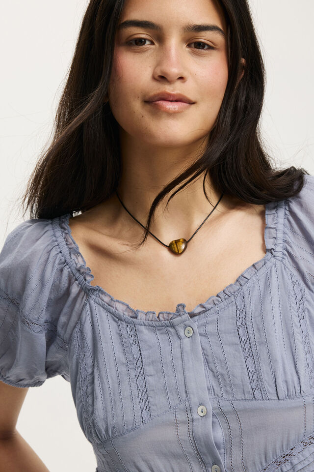 Harper Lace Blouse, WEATHERED BLUE