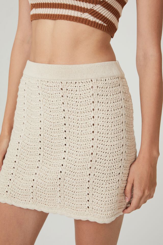 Crochet Mini Skirt, STONE