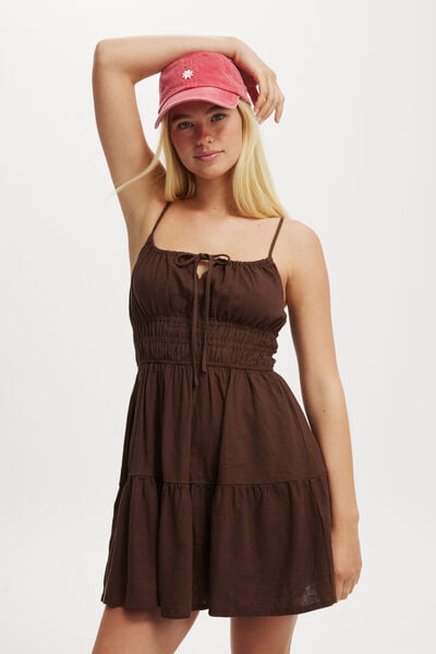 Vestido - Haven Tiered Mini Dress, CHOCOLATE