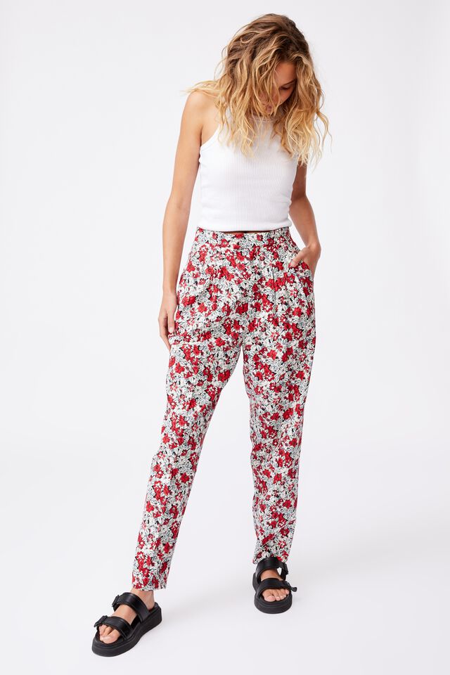 Ultimate Pleat Pant, HANNAH FLORAL LUCKY RED