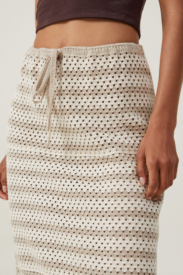 Saia - Crochet Knit Maxi Skirt, MID TAUPE/ STONE