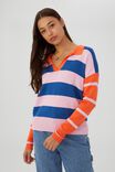 Camiseta - Long Sleeve Stripe Knit Polo, VICTORIA STRIPE /DOPAMINE NAVY/PINK/HAPPY ORA - vista alternativa 2