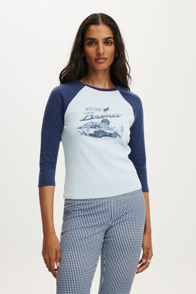 Lcn 3/4 Sleeve Fitted Raglan Graphic Tee, LCN FORD BRONCO / SEASIDE BLUE