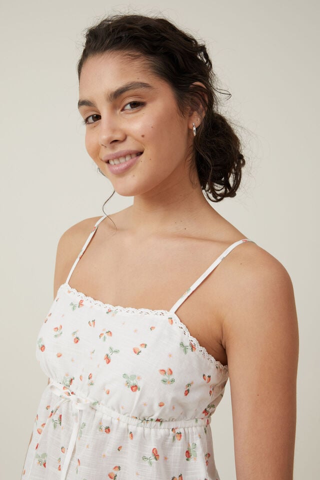 Cotton Lace Straight Neck Cami, SOPHIE STRAWBERRY