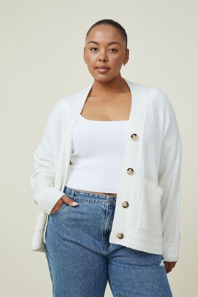 Curve Cable Pocket Cardigan, WHITE/DOVE GREY