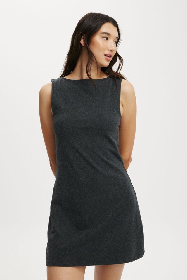 Bella Boat Neck Mini Dress, CHARCOAL MARLE