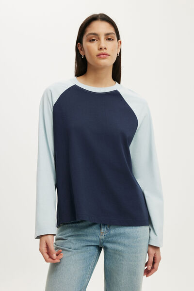 Boxy Raglan Long Sleeve Tee, SHADOW NAVY/ICED MARINE
