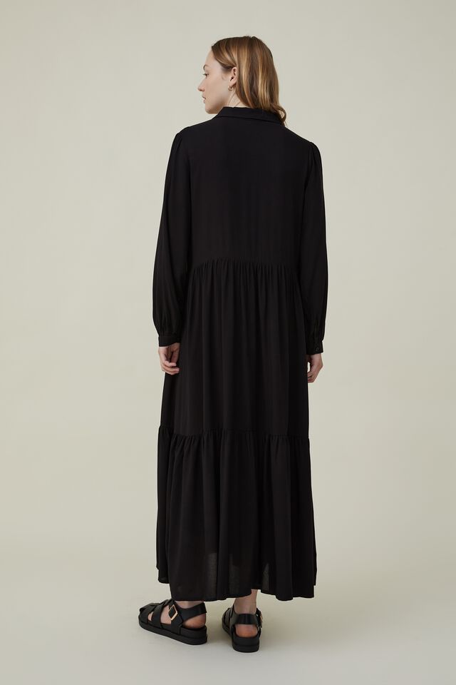 Petite Shirt Maxi Dress, BLACK