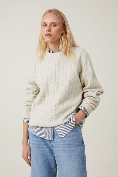 Tricôs - Luxe Pullover, OATMEAL MARLE CABLE