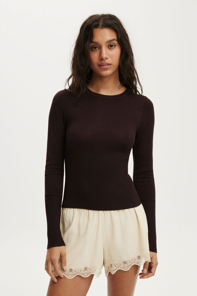 Close Knit Crew Top, DARK OAK
