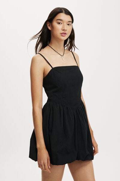 Bubble Hem Mini Dress, BLACK