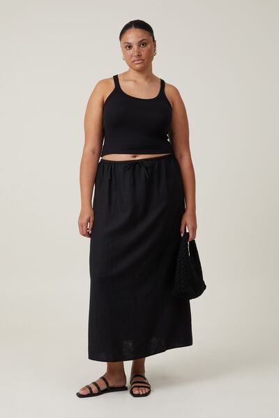 Haven Maxi Slip Skirt, BLACK