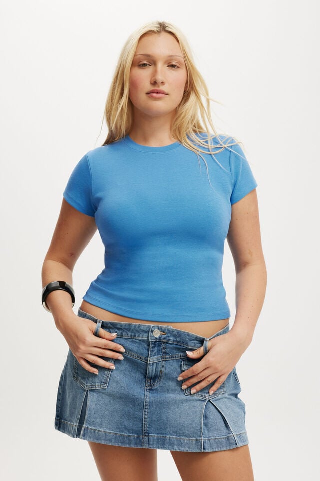 Micro Pleat Denim Skirt, SALTWATER BLUE