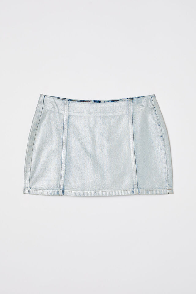 A-Line Denim Mini Skirt, METALLIC/ PEARL BLUE