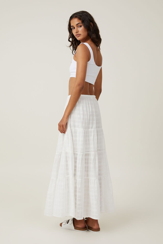 Tilly Tiered Maxi Skirt, WHITE